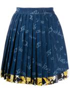 Versace Pleated Logo Denim Skirt - Blue