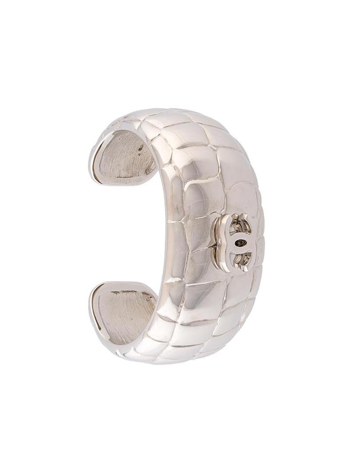 Chanel Vintage Cc Logo Cuff, Metallic
