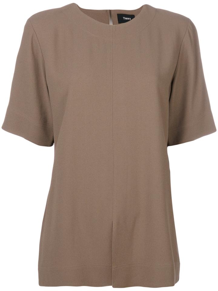 Theory Slit Hem Shortsleeved Blouse - Nude & Neutrals