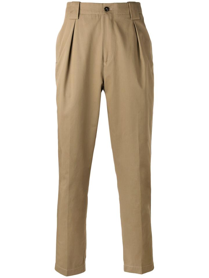 Etro Front Pleat Tapered Trousers, Men's, Size: 50, Nude/neutrals, Cotton