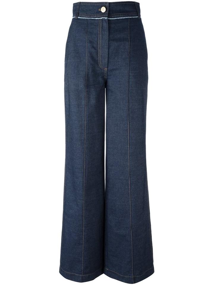Lanvin Stitched Wide Leg Jeans, Women's, Size: 36, Blue, Cotton