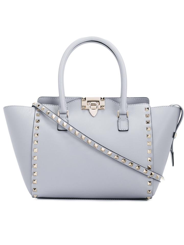 Valentino - Valentino Garavani Rockstud Trapeze Tote - Women - Leather/metal (other) - One Size, Women's, Grey, Leather/metal (other)