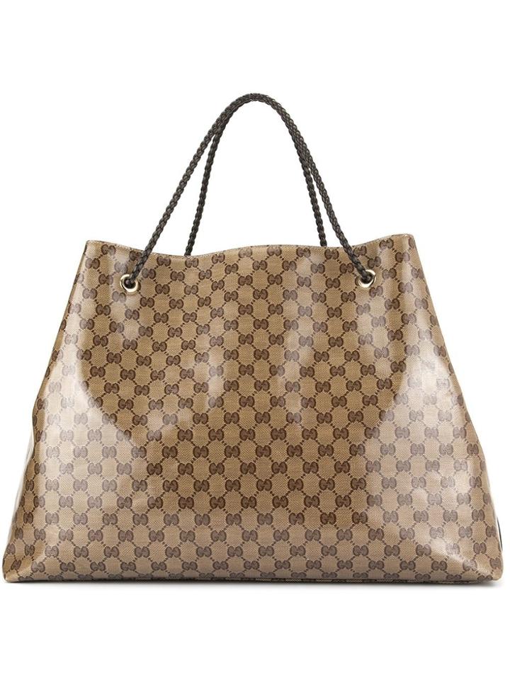 Gucci Vintage Gg Pattern Jumbo Xl Hand Tote Bag - Brown
