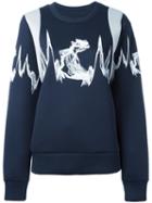 Mcm - Embroidered Knitted Sweater - Women - Lyocell - S, Blue, Lyocell