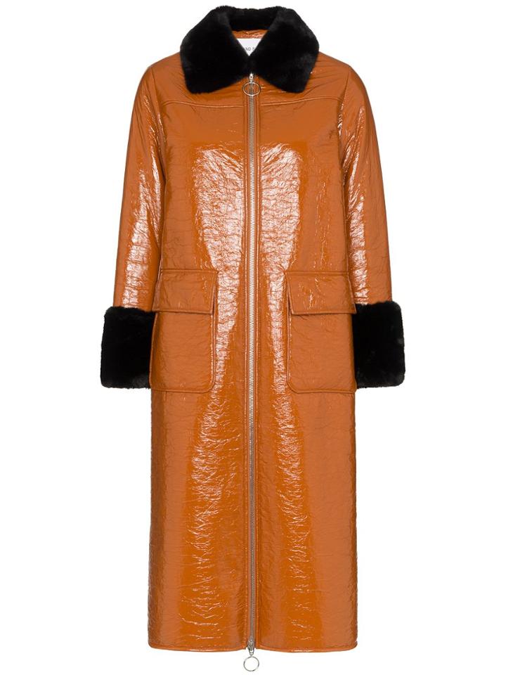 Stand Studio Kristen Patent Leather Mid-length Coat - Brown