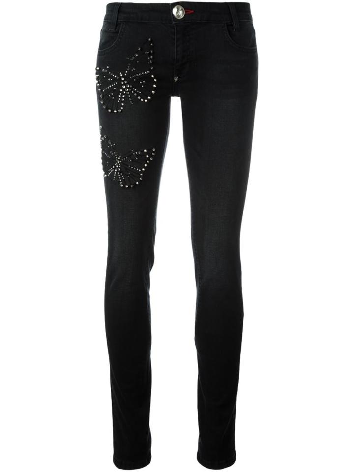 Philipp Plein Butterfly Embellished Skinny Jeans, Women's, Size: 25, Black, Cotton/spandex/elastane
