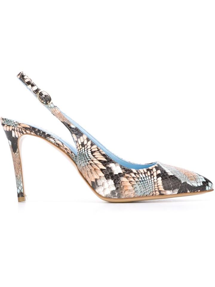 Pollini Snakeskin Effect Pattern Sling Back Pumps