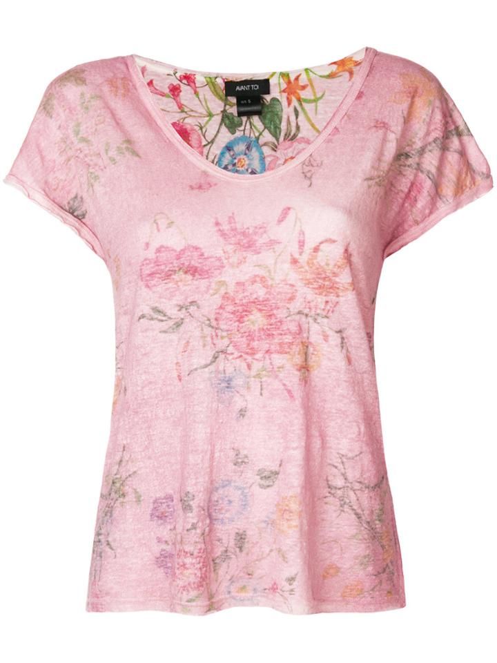 Avant Toi Reversible Floral Print T-shirt - Pink & Purple