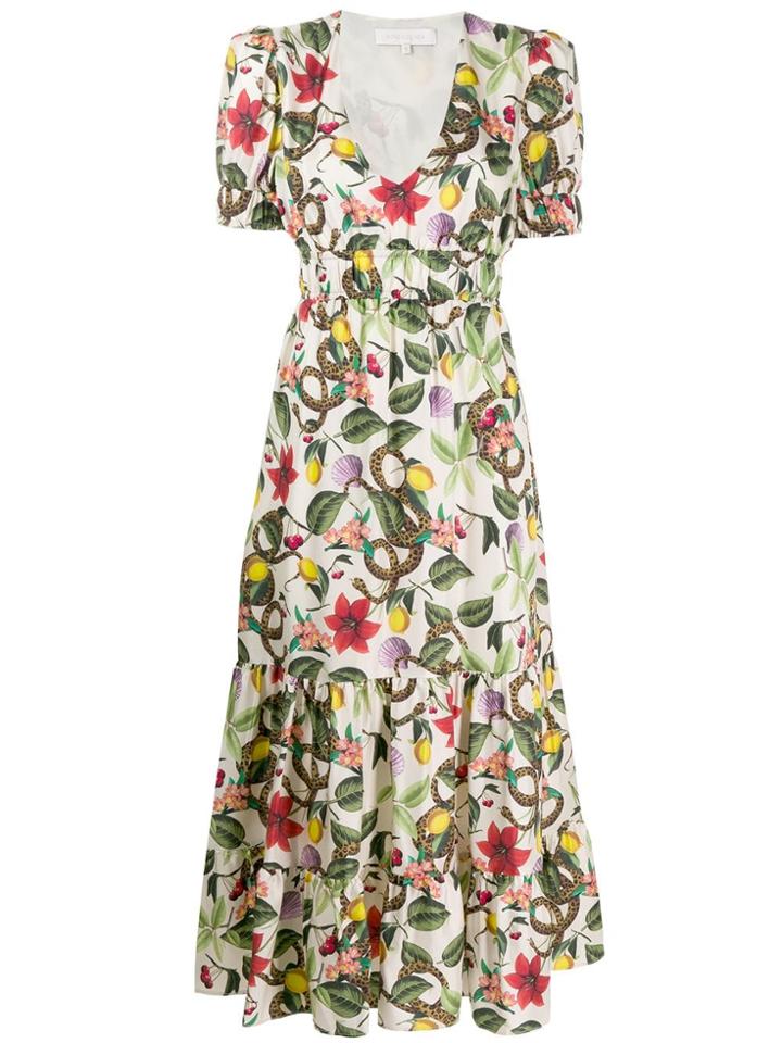 Borgo De Nor Lucia Tropical Print Flared Dress - White