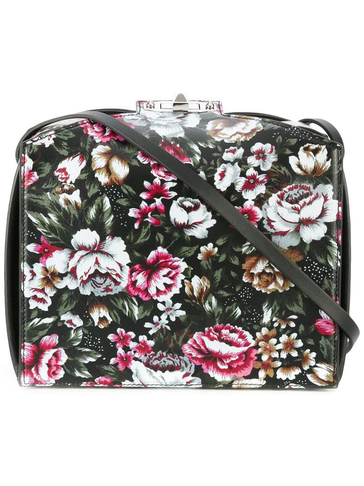 Alexander Mcqueen Floral Print Shoulder Bag, Women's, Black, Calf Leather/suede