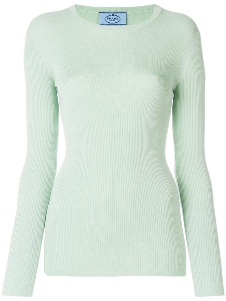 Prada Metallic Ribbed-knit Sweater - Green