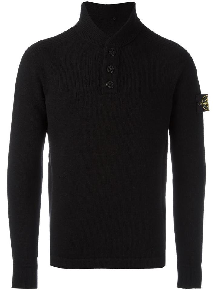 Stone Island Buttoned Neck Jumper, Men's, Size: Xl, Black, Polyamide/wool