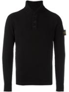 Stone Island Buttoned Neck Jumper, Men's, Size: Xl, Black, Polyamide/wool
