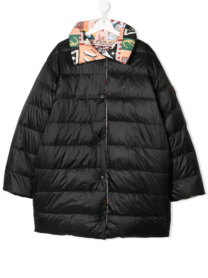 Fendi Kids Teen Contrasting Collar Padded Coat - Black