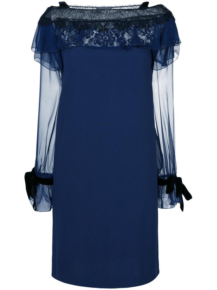 Alberta Ferretti - Lace Insert Shift Dress - Women - Acetate/viscose - 44, Black, Acetate/viscose