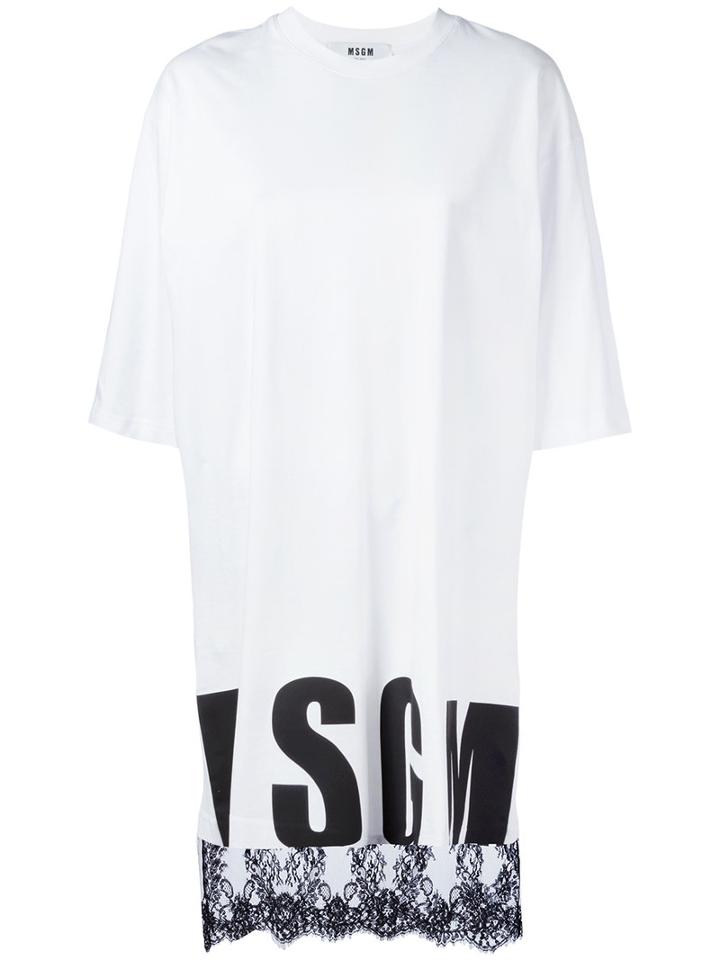 Msgm - Logo T-shirt Dress - Women - Cotton - M, White, Cotton