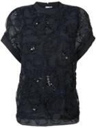 Brunello Cucinelli Lace Detail Top, Women's, Size: Xs, Blue, Cotton/silk/spandex/elastane