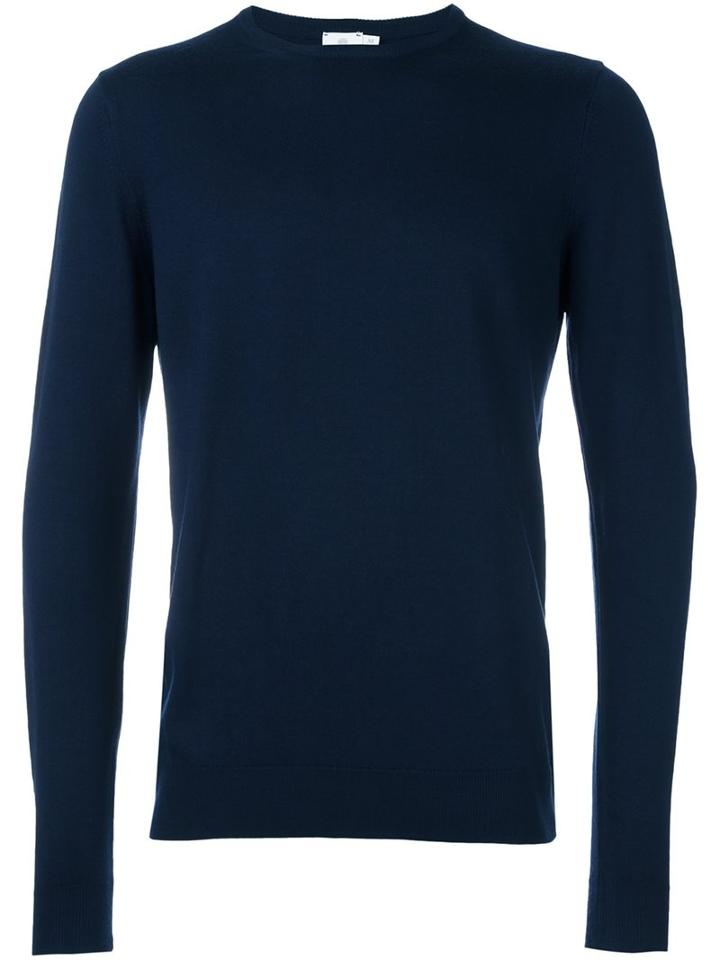 Sunspel Crew Neck Jumper, Men's, Size: Medium, Blue, Merino