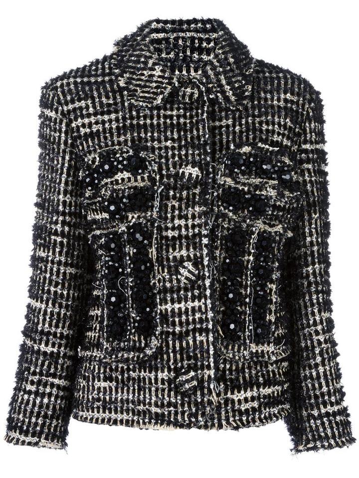 Simone Rocha Woven Cropped Jacket, Women's, Size: 6, Black, Cotton/nylon/acetate/wool