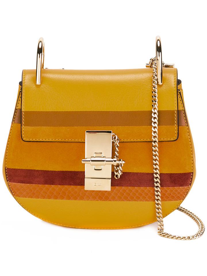 Chloé Drew Shoulder Bag, Women's, Yellow/orange, Calf Leather/watersnake Skin/calf Suede