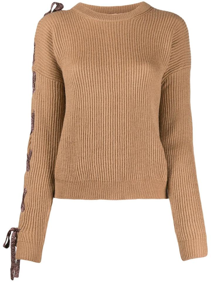 Nude Lace-up Metallic Detail Jumper - Brown