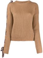 Nude Lace-up Metallic Detail Jumper - Brown