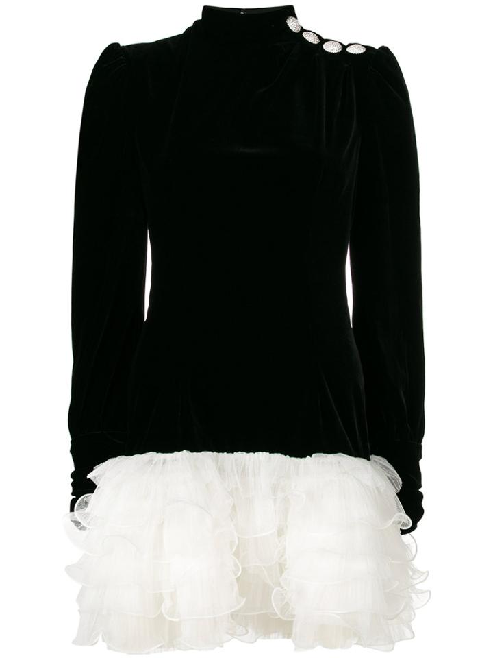 Alessandra Rich Long Sleeved Two Tone Ruffle Dress - Black