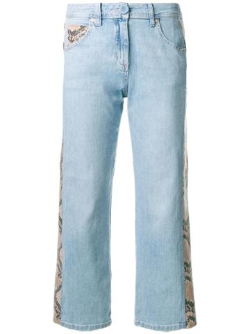 Blumarine Snakeskin Effect Stripe Cropped Jeans - Blue