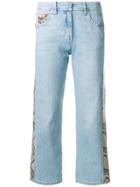 Blumarine Snakeskin Effect Stripe Cropped Jeans - Blue