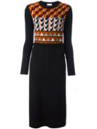 Red Valentino Intarsia Panel Midi Dress, Women's, Size: Medium, Black, Virgin Wool