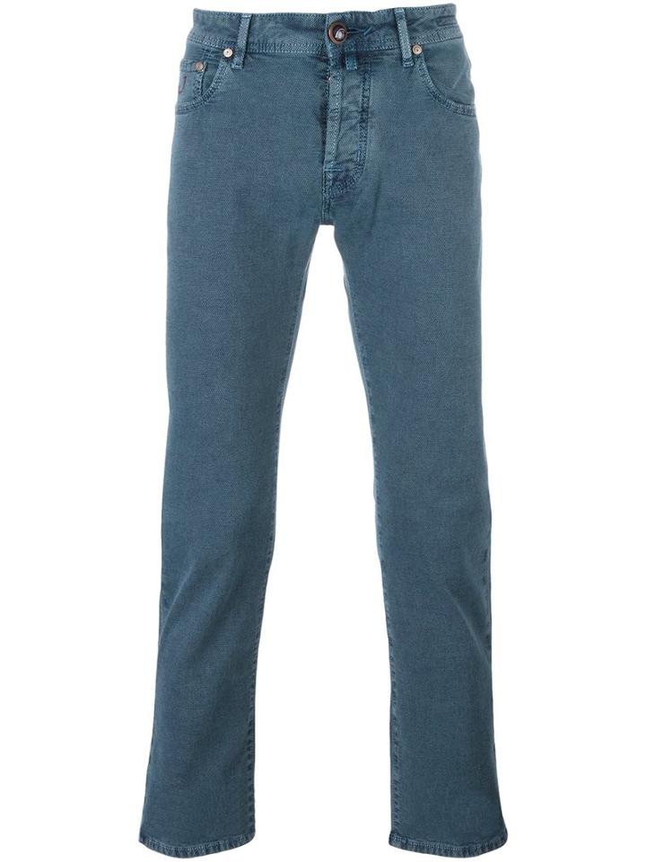 Jacob Cohen Jacquard Skinny Trousers, Men's, Size: 32, Blue, Cotton/spandex/elastane