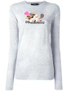 Dsquared2 Squirrel Logo T-shirt, Women's, Size: Large, Grey, Cotton/viscose
