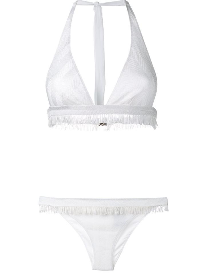 Missoni Fringed Halterneck Bikini Set, Women's, Size: 44, White, Viscose/cupro/polyester/spandex/elastane