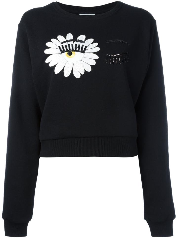 Chiara Ferragni Wink Patches Sweatshirt, Women's, Size: Medium, Black, Cotton