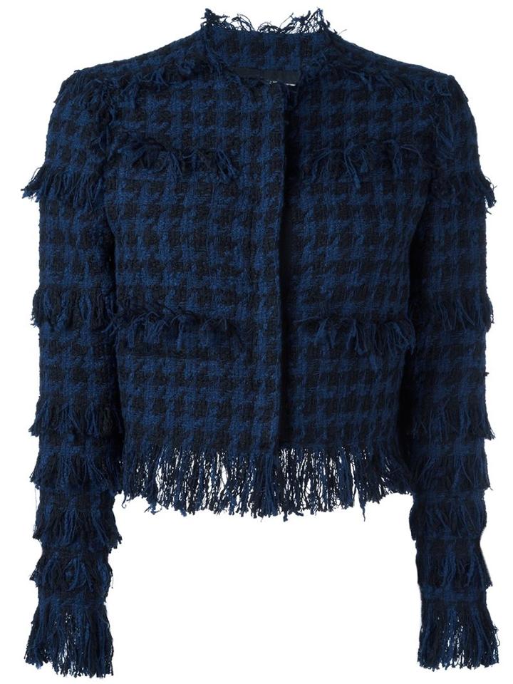 Msgm Tweed Houndstooth Jacket, Women's, Size: 42, Blue, Cotton/polyamide/linen/flax/polyester