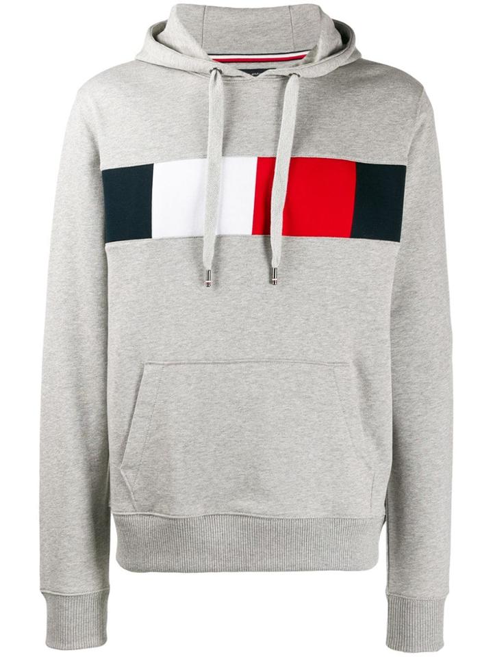 Tommy Hilfiger Logo Drawstring Hoodie - Grey