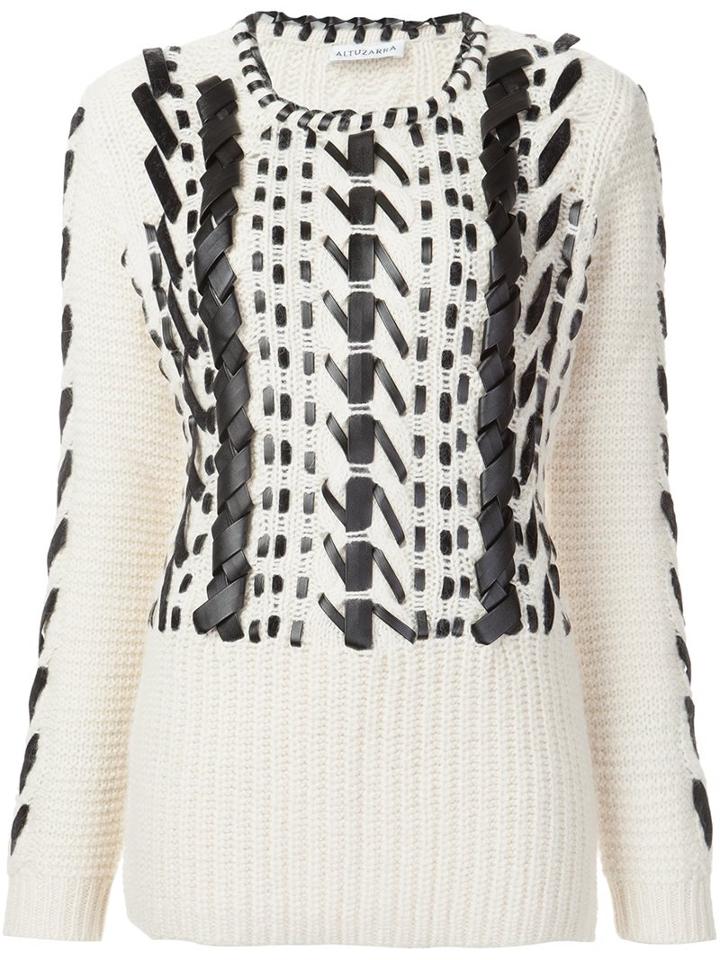 Altuzarra Leather Detail Sweater, Women's, Size: Small, White, Wool/alpaca