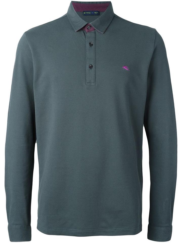 Etro Long Sleeve Polo Shirt, Men's, Size: Xl, Grey, Cotton