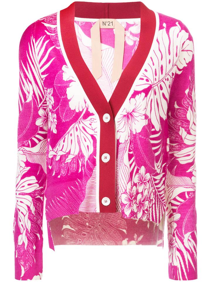 No21 Foliage Patterned Knit Cardigan - Pink & Purple