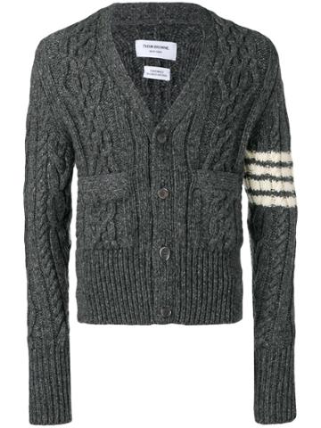 Thom Browne 4-bar Aran Cable Cashmere Cardigan - Grey