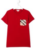 Burberry Kids Checked Chest Pocket T-shirt, Boy's, Size: 14 Yrs, Red