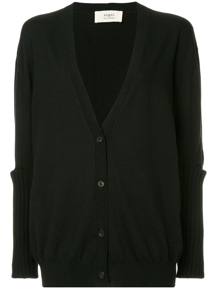 Ports 1961 Slit Elbow Knitted Cardigan - Black