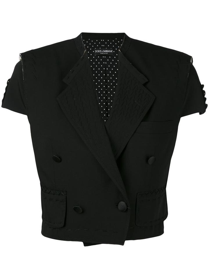 Dolce & Gabbana - Cropped Short Sleeve Jacket - Women - Silk/polyester/spandex/elastane/virgin Wool - 42, Black, Silk/polyester/spandex/elastane/virgin Wool