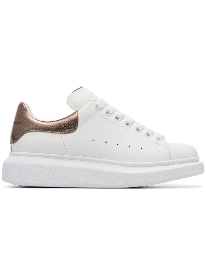 Alexander Mcqueen White And Rose Gold Oversized Leather Sneakers