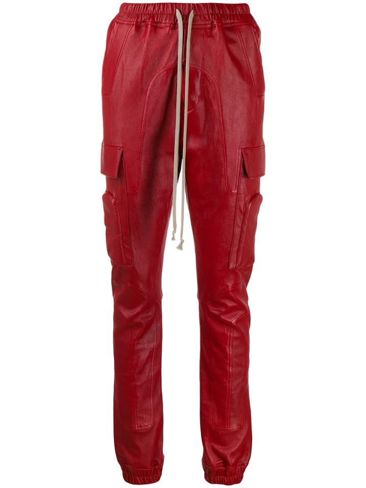 Rick Owens Larry Leather Cargo Trousers - Red