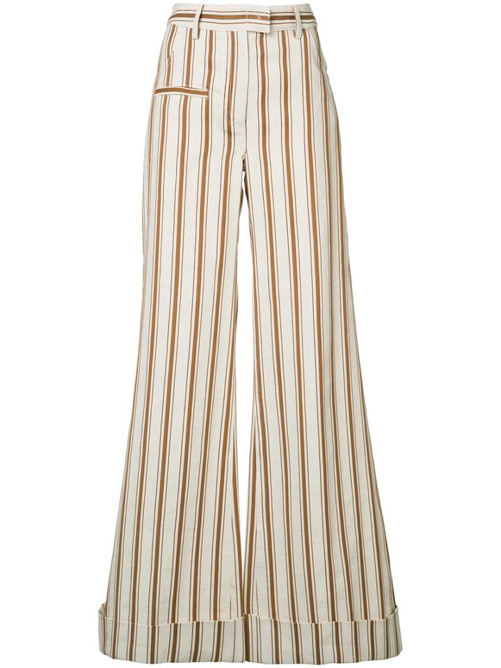 Rosie Assoulin B-boy Striped Palazzo Pants, Size: 0, Nude/neutrals, Cotton/linen/flax