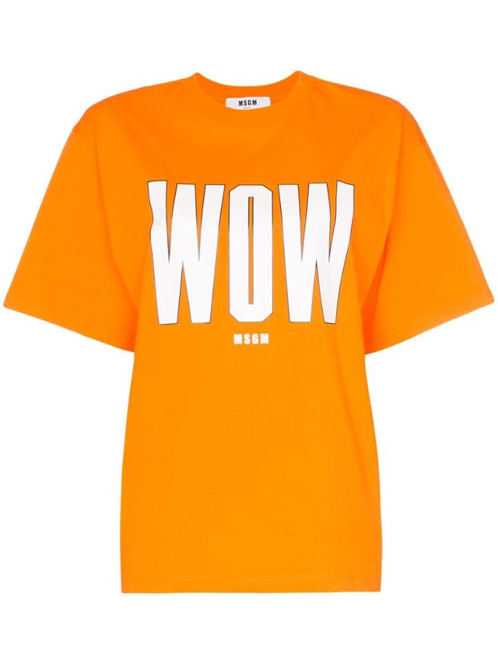 Msgm Wow Print Short-sleeved Cotton T-shirt - Orange