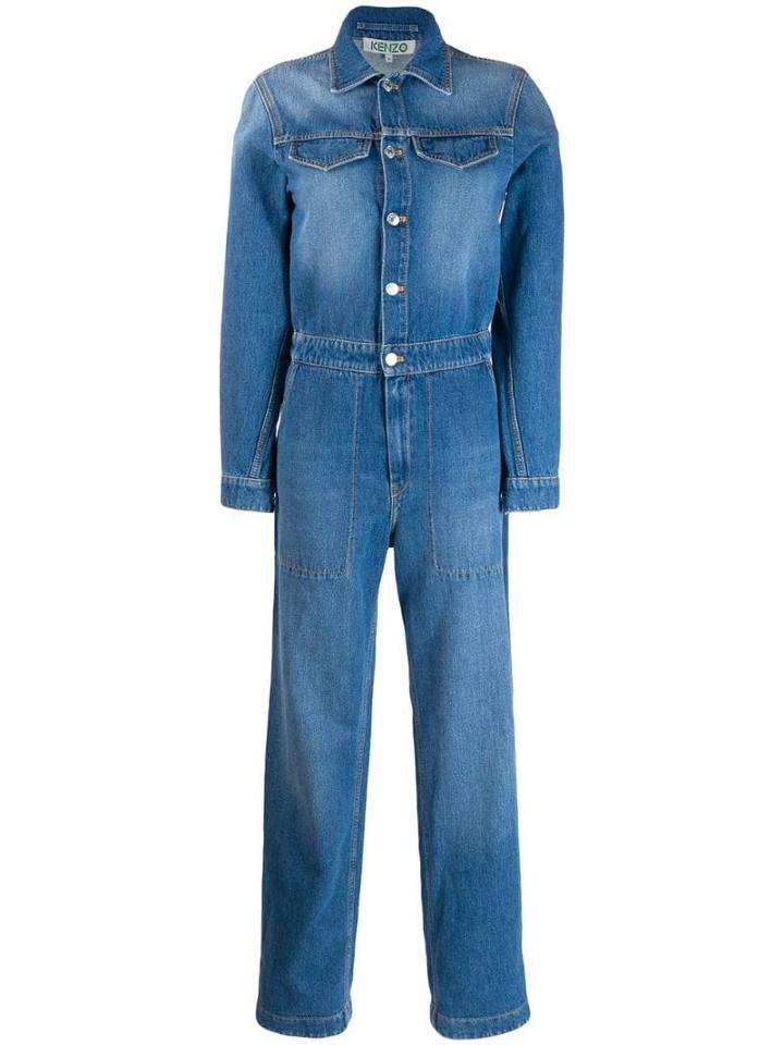 Kenzo Logo Cuff Denim Jumpsuit - Blue