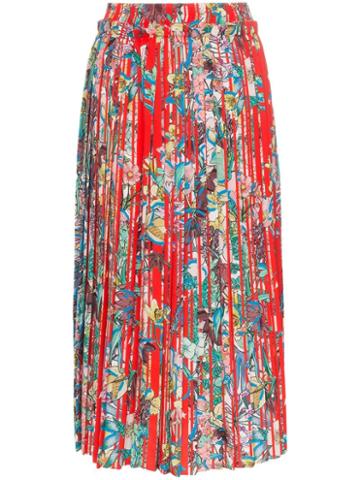 Golden Goose Floral Print Pleated Midi Skirt - A3 Candy Apple Flower