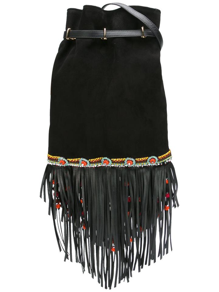 Roberto Cavalli Tassel Drop Bag, Women's, Black, Suede/glass/leather